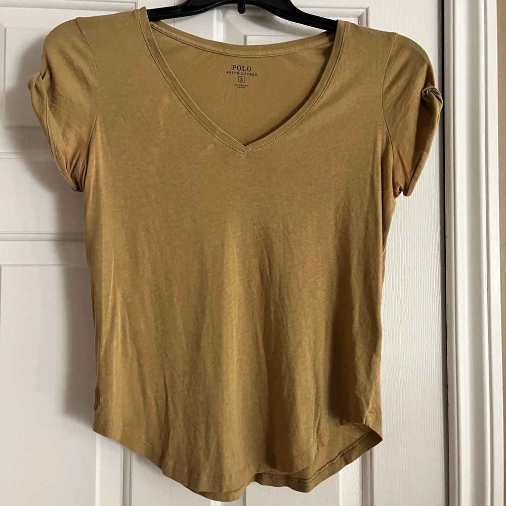 Beige polo Ralph Lauren top.